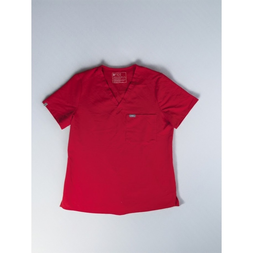 Figs Technical Collection Red V-Neck Scrub Top Women's Medium One Pocket